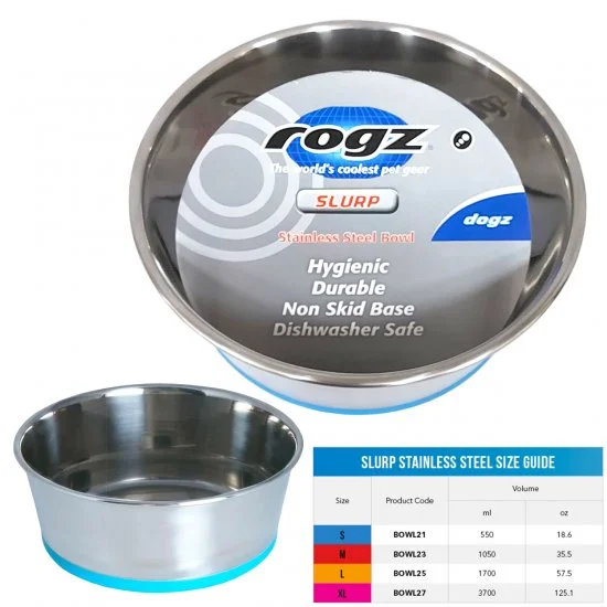 Rogz Bowl Stainless Steel Dog Large Blue 1700ml 3 Rogz Bowl Stainless Steel Dog Large Blue 1700ml