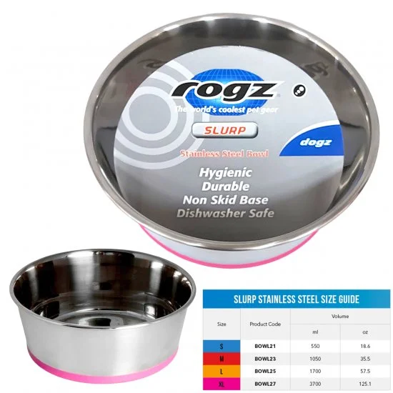 Rogz Bowl Stainless Steel Dog Xlarge Pink 3700ml 3 Rogz Bowl Stainless Steel Dog Xlarge Pink 3700ml